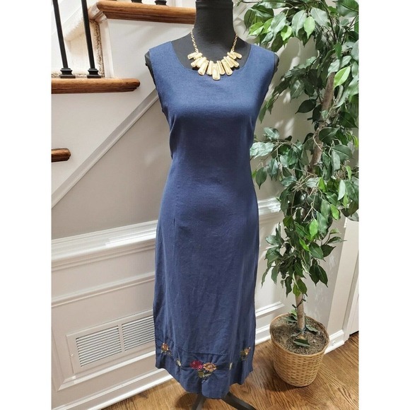 M.H.M Women Solid Blue Linen & Rayon Top Shirt & Maxi Dress 2 Piece Suit Size 10 - Picture 6 of 12